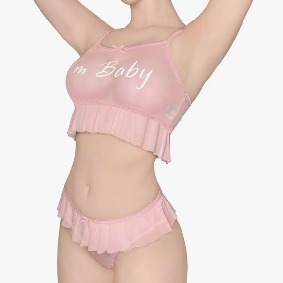 Pink Sheer Ruffle Lingerie Set - Picture 1 of 3